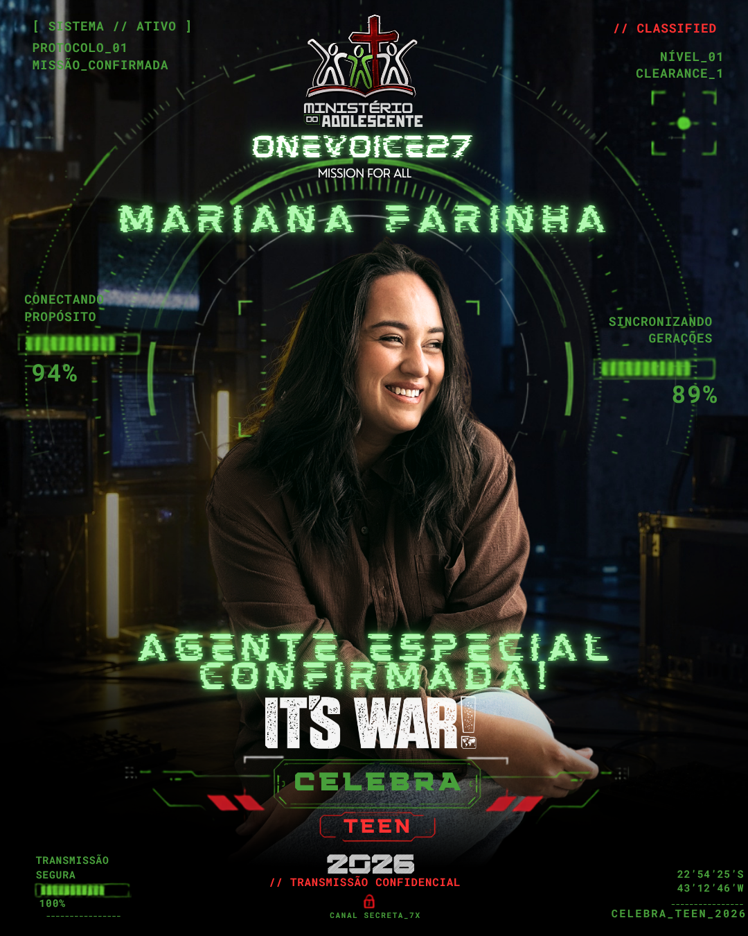 Arte de divulgação da agente confirmada Mariana Farinha